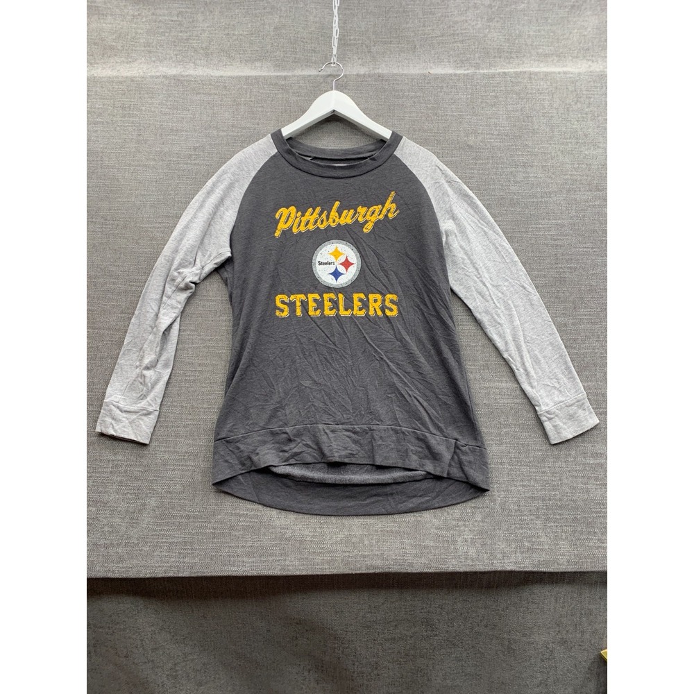 Pittsburgh Steelers Shirt Womens Medium Gray NFL Team Apparel Raglan Sleeve